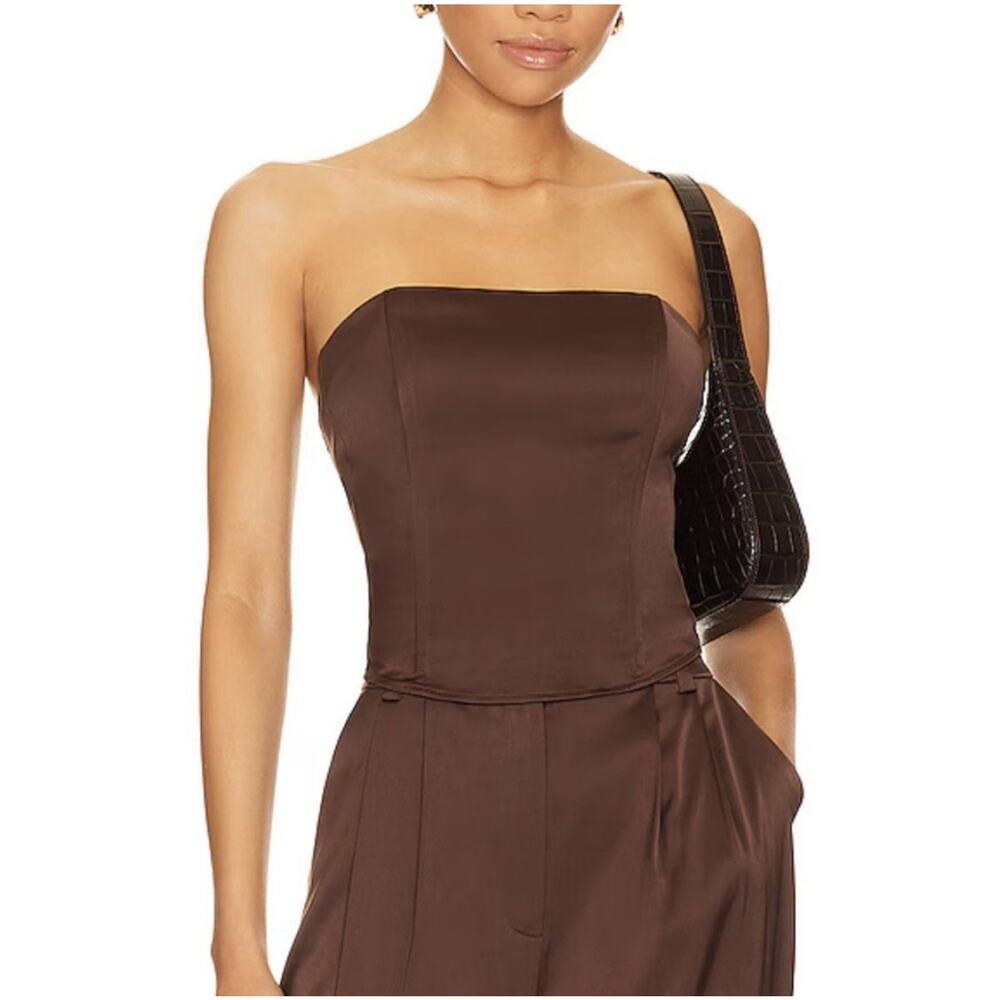 Favorite Daughter Lanai Top 4 Coffee Brown Satin Corseted Bustier Sexy GNO